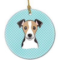 Checkerboard Blue Jack Russell Terrier Ceramic Ornament BB1199CO1
