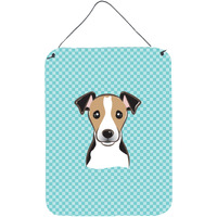"Caroline's Treasures BB1199DS1216 Checkerboard Blue Jack Russell Terrier Wall or Door Hanging Prints, 16"" x 12"""