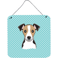 "Caroline's Treasures BB1199DS66 Checkerboard Blue Jack Russell Terrier Wall or Door Hanging Prints, 6 x 6"""
