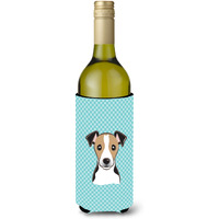Checkerboard Blue Jack Russell Terrier Wine Bottle Beverage Insulator Hugger BB1199LITERK