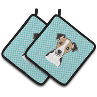 "Caroline's Treasures Checkerboard Blue Jack Russell Terrier Pair of Pot Holders BB1199PTHD, 7.5HX7.5W, Multicolor"