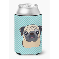 Checkerboard Blue Fawn Pug Can or Bottle Hugger BB1200CC