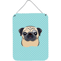 "Caroline's Treasures Checkerboard Blue Fawn Pug Wall or Door Hanging Prints, 16"" x 12"""