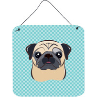 "Caroline's Treasures Checkerboard Blue Fawn Pug Wall or Door Hanging Prints, 6 x 6"""