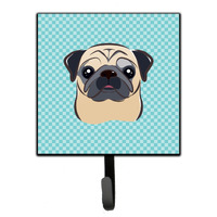 "Caroline's Treasures BB1200SH4 Checkerboard Blue Fawn Pug Leash or Key Holder, Small, Multicolor"
