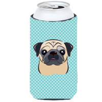 Checkerboard Blue Fawn Pug Tall Boy Beverage Insulator Hugger BB1200TBC
