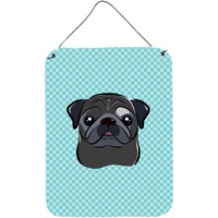 "Caroline's Treasures Checkerboard Blue Black Pug Wall or Door Hanging Prints, 16"" x 12"""