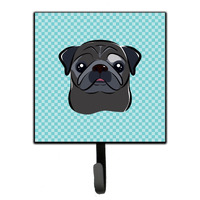 "Caroline's Treasures BB1201SH4 Checkerboard Blue Black Pug Leash or Key Holder, Small, Multicolor"
