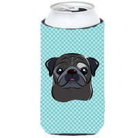Checkerboard Blue Black Pug Tall Boy Beverage Insulator Hugger BB1201TBC