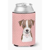 Checkerboard Pink Jack Russell Terrier Can or Bottle Hugger BB1202CC
