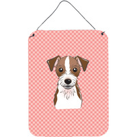 "Caroline's Treasures BB1202DS1216 Checkerboard Pink Jack Russell Terrier Wall or Door Hanging Prints, 16"" x 12"""