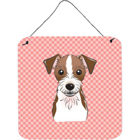 "Caroline's Treasures BB1202DS66 Checkerboard Pink Jack Russell Terrier Wall or Door Hanging Prints, 6 x 6"""