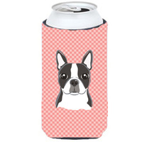 Checkerboard Pink Boston Terrier Tall Boy Beverage Insulator Hugger BB1203TBC