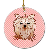 Checkerboard Pink Yorkie Yorkishire Terrier Ceramic Ornament BB1204CO1