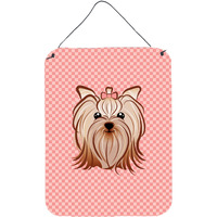 "Caroline's Treasures Checkerboard Pink Yorkie Yorkishire Terrier Wall or Door Hanging Prints, 16"" x 12"""