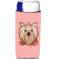 Checkerboard Pink Yorkie Yorkishire Terrier Ultra Beverage Insulators for slim cans