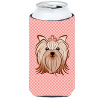 Checkerboard Pink Yorkie Yorkishire Terrier Tall Boy Beverage Insulator Hugger BB1204TBC