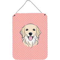 "Caroline's Treasures BB1205DS1216 Checkerboard Pink Golden Retriever Wall or Door Hanging Prints, 16"" x 12"""