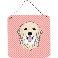 "Caroline's Treasures BB1205DS66 Checkerboard Pink Golden Retriever Wall or Door Hanging Prints, 6 x 6"""