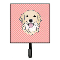 "Caroline's Treasures BB1205SH4 Checkerboard Pink Golden Retriever Leash or Key Holder, Small, Multicolor"