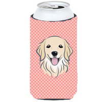 Checkerboard Pink Golden Retriever Tall Boy Beverage Insulator Hugger BB1205TBC