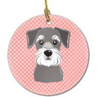 Checkerboard Pink Schnauzer Ceramic Ornament BB1206CO1