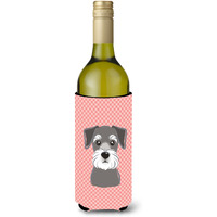 Checkerboard Pink Schnauzer Wine Bottle Beverage Insulator Hugger BB1206LITERK