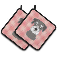 "Caroline's Treasures Checkerboard Pink Schnauzer Pair of Pot Holders BB1206PTHD, 7.5HX7.5W, Multicolor"