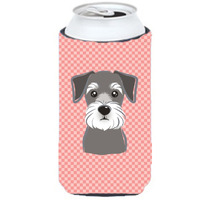 Checkerboard Pink Schnauzer Tall Boy Beverage Insulator Hugger BB1206TBC
