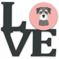 "Caroline's Treasures Checkerboard Pink Schnauzer Metal Artwork Love wall-decor, Multicolor"