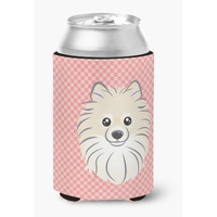 Checkerboard Pink Pomeranian Can or Bottle Hugger BB1207CC