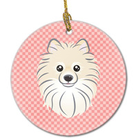 Checkerboard Pink Pomeranian Ceramic Ornament BB1207CO1