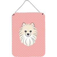 "Caroline's Treasures Checkerboard Pink Pomeranian Wall or Door Hanging Prints, 16"" x 12"""