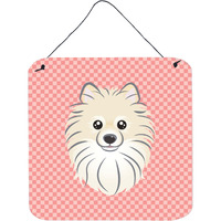 "Caroline's Treasures Checkerboard Pink Pomeranian Wall or Door Hanging Prints, 6 x 6"""
