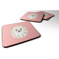 "Caroline's Treasures BB1207FC Checkerboard Pink Pomeranian Foam Coaster (Set of 4), 3.5"" H x 3.5"" W, Multicolor"