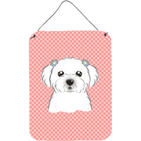 "Caroline's Treasures Checkerboard Pink Maltese Wall or Door Hanging Prints, 16"" x 12"""