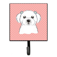 "Caroline's Treasures BB1208SH4 Checkerboard Pink Maltese Leash or Key Holder, Small, Multicolor"