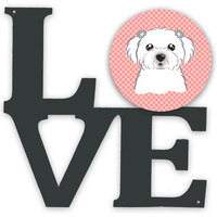 "Caroline's Treasures Checkerboard Pink Maltese Metal Artwork Love wall-decor, Multicolor"