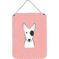 "Caroline's Treasures Checkerboard Pink Bull Terrier Wall or Door Hanging Prints, 16"" x 12"""