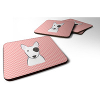 "Caroline's Treasures BB1209FC Checkerboard Pink Bull Terrier Foam Coaster (Set of 4), 3.5"" H x 3.5"" W, Multicolor"