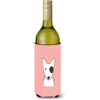 Checkerboard Pink Bull Terrier Wine Bottle Beverage Insulator Hugger BB1209LITERK