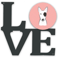 "Caroline's Treasures Checkerboard Pink Bull Terrier Metal Artwork Love wall-decor, Multicolor"