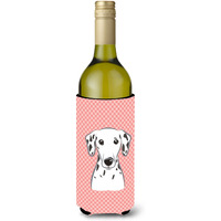 Checkerboard Pink Dalmatian Wine Bottle Beverage Insulator Hugger BB1210LITERK