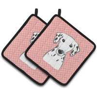 "Caroline's Treasures Checkerboard Pink Dalmatian Pair of Pot Holders BB1210PTHD, 7.5HX7.5W, Multicolor"