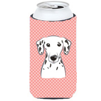 Checkerboard Pink Dalmatian Tall Boy Beverage Insulator Hugger BB1210TBC