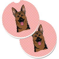 "Caroline's Treasures Checkerboard Pink German Shepherd Set of 2 Cup Holder Car Coasters BB1211CARC, 2.56, Multicolor"