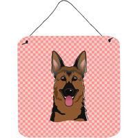 "Caroline's Treasures Checkerboard Pink German Shepherd Wall or Door Hanging Prints, 6 x 6"""