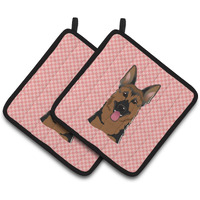 "Caroline's Treasures Checkerboard Pink German Shepherd Pair of Pot Holders BB1211PTHD, 7.5HX7.5W, Multicolor"