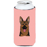 Checkerboard Pink German Shepherd Tall Boy Beverage Insulator Hugger BB1211TBC