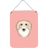"Caroline's Treasures Checkerboard Pink Longhair Creme Dachshund Wall or Door Hanging Prints, 16"" x 12"""